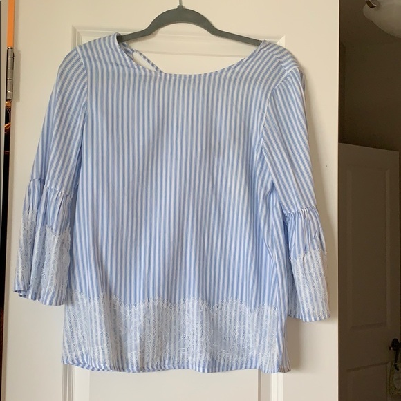 Francesca's Collections Tops - Stripe & Lace Blouse